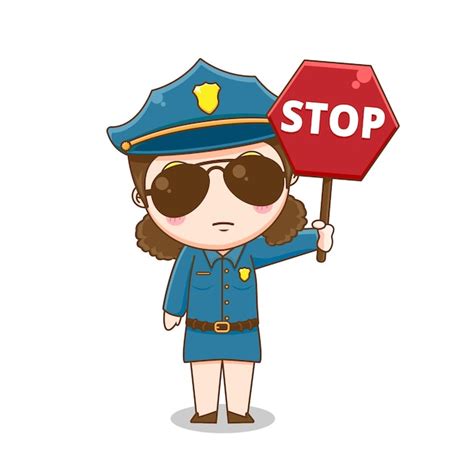 linda policía con señal de stop aislado en blanco vector premium