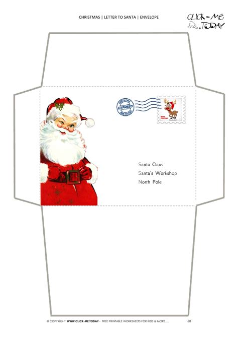 Free printable santa letters template. Free printable vintage Santa face envelope with stamp 58