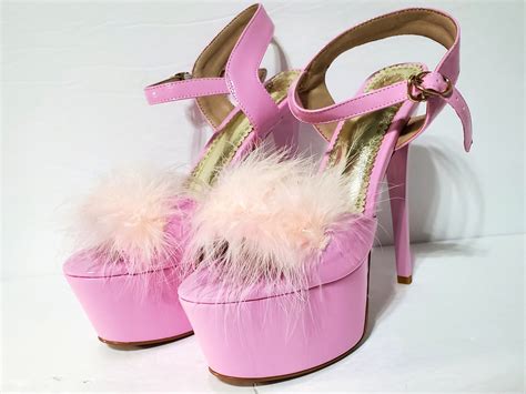 Pink Feather Fur Flurry Sexy Platforms Super High Stiletto Heels Sandals Shoes Size 7 Property