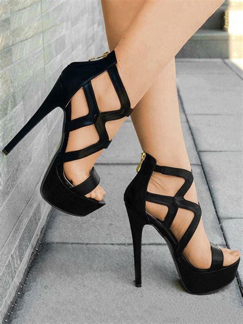 Black Sexy Sandals High Heel Sandals Open Toe Strappy Sandal Shoes For Women