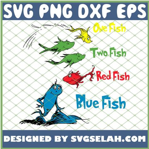 One Two Red Blue Fish Svg Dr Seuss Quotes Svg Png Dxf Eps Design