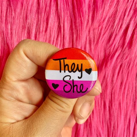 Lesbian Pride Flag Pronoun Pin Back Button She Her Etsy