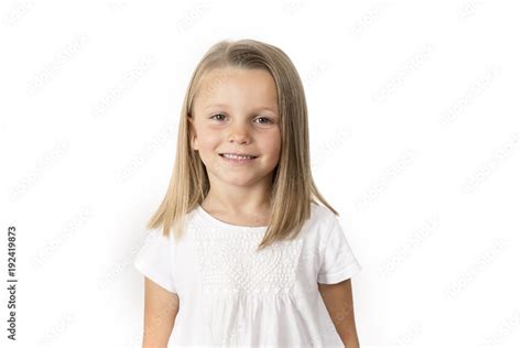 Head Shot Portrait Of Sweet And Beautiful 7 Years Old Young Girl With