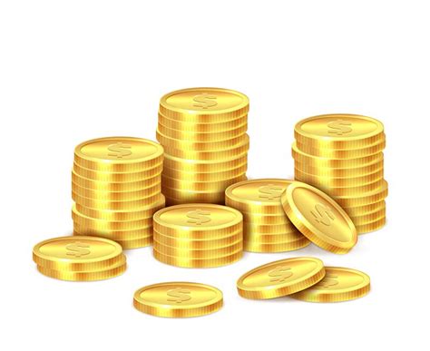 Gold Coins Stack Realistic Golden Dollar Coin Money Pile Stacked Cas