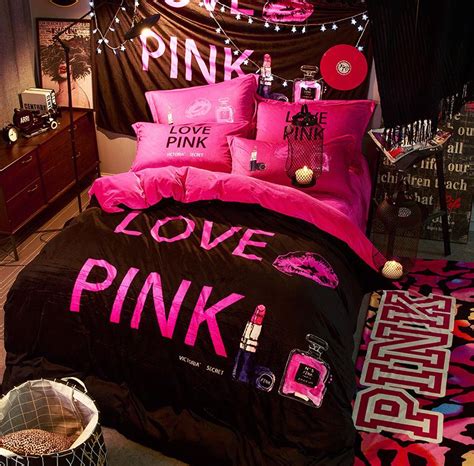 Victorias Secret Velvet Warm Pink Printing Bedding Set Fmh Ebeddingsets