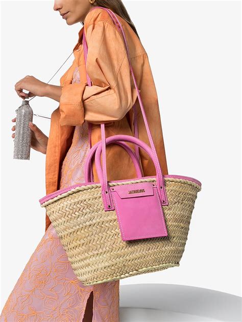 Jacquemus Pink Le Panier Soleil Straw Basket Bag Browns