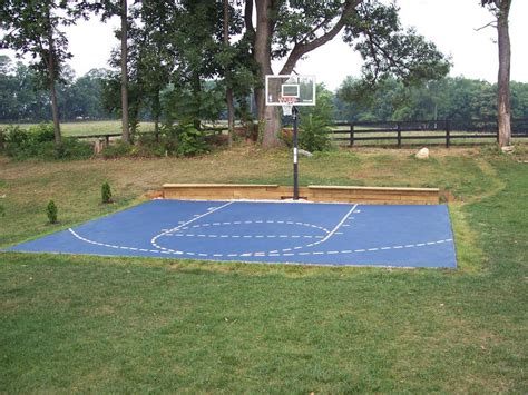 Based on this, basketball half court dimensions would be 47 x 50, 42 x 50, or 37 x 42. DIY Backyard Basketball Court — Rickyhil Outdoor Ideas