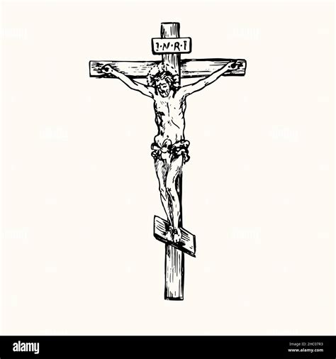 Jesucristo Crucificado Dibujo De Fideos En Blanco Y Negro Con Tinta En