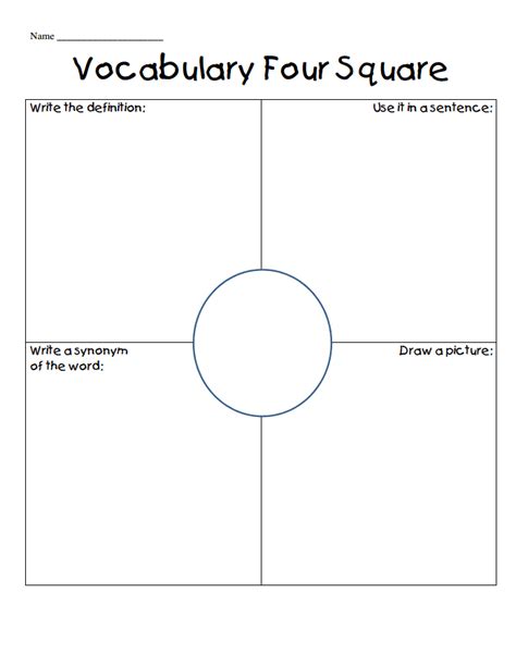 Four Square Vocabulary Graphic Organizer Template Lab