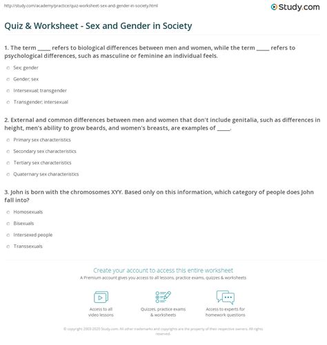 Quiz And Worksheet Sex And Gender In Society
