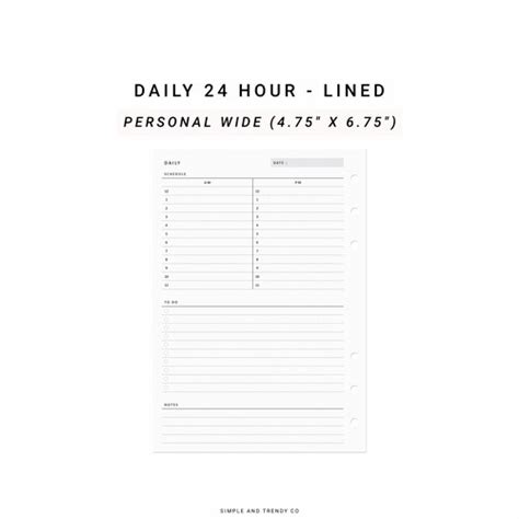 24 Hour Daily Planner Minimalsimpleprintableeasy Download Etsy