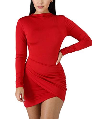 Boriflors Womens Sexy Wrap Front Long Sleeve Ruched Bodycon Mini Club Dressmediumred Pricepulse