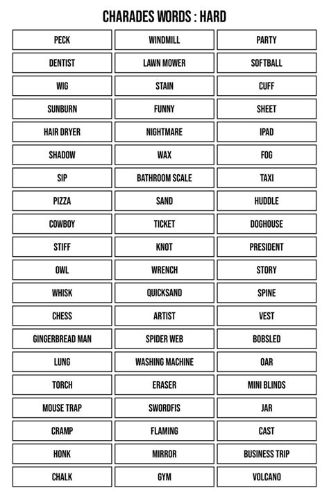 10 Best Printable Charades Words Charades Words Charades Word List