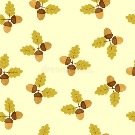 Seamless Pattern With Oak Autumn Leaves And Acorns Stock Vector