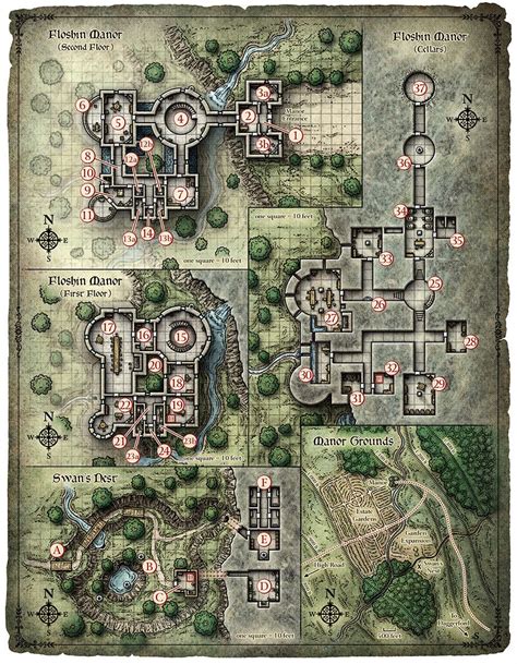 D D Floshin Manor Battle Map Fantasy Map Map Layout Dungeon Maps