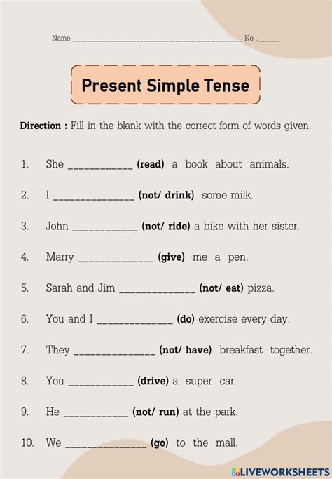 Present Simple Tense Online Exercise For Grade 9 Live Worksheets