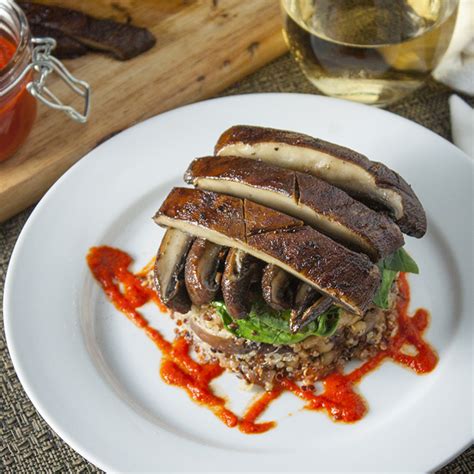 Quinoa And Portabello Mushroom Stack With Red Pepper Coulis