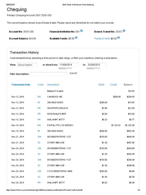 Bmo Bank Of Montreal Online Banking Transaction Account Payments