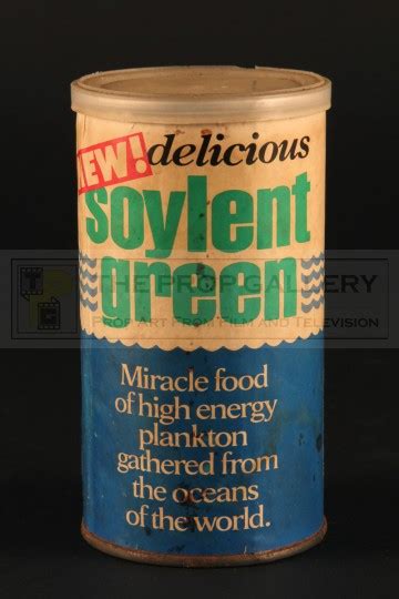 Much of the population survives on processed food rations, including soylent green. The Prop Gallery | Promotional Soylent Green can