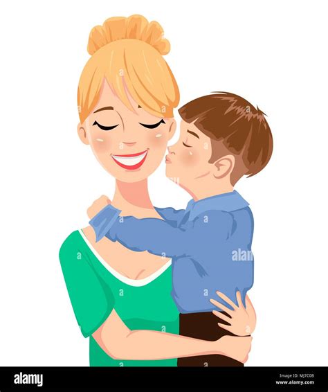 Mothers Day Greeting Card Child Hugging And Kissing His Beautiful Mom