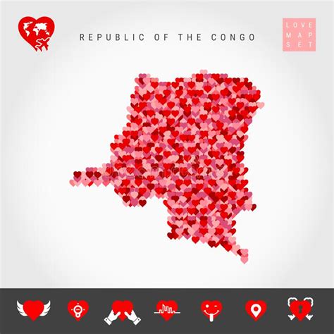 I Love Republic Of The Congo Red Hearts Pattern Vector Map Of Republic