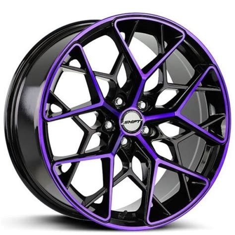 18x85 Shift Wheels Piston Gloss Black With Purple Machined Rims P01