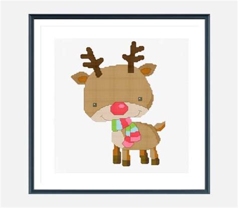 reindeer cross stitch pattern cute cross stitch christmas cross stitch pattern pdf etsy