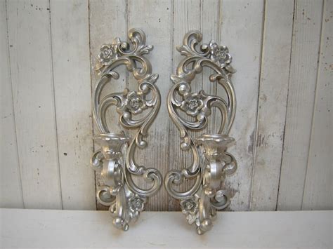 Ornate Candle Wall Sconces 2 Painted Silver By Wendysvintageshop