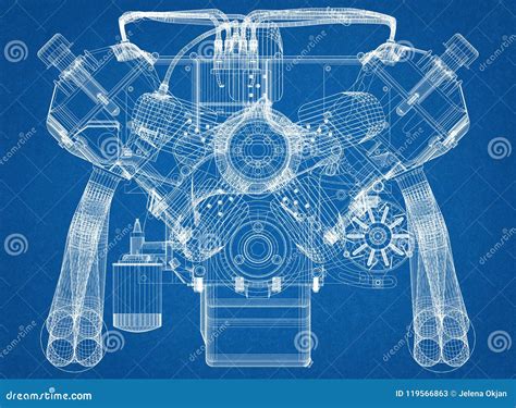 Engine Blueprint Car Stock Illustrations 5387 Engine Blueprint Car
