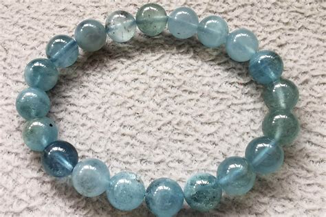 Genuine Aquamarine Bracelet Round Blue Healing Bracelet Etsy