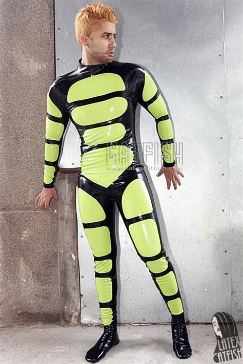Mens Straposis Back Zipper Latex Catsuit With Feet