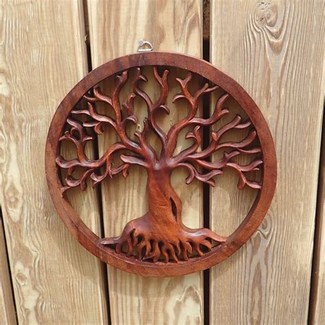 Tree Of Life Wooden Medallion Hand Carved Tree Etsy Tree Carving