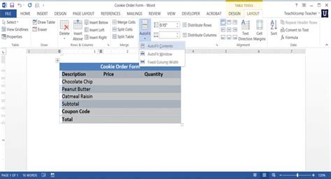 Adjust Row Height And Column Width In Word Tables Layout Design Words Word Table