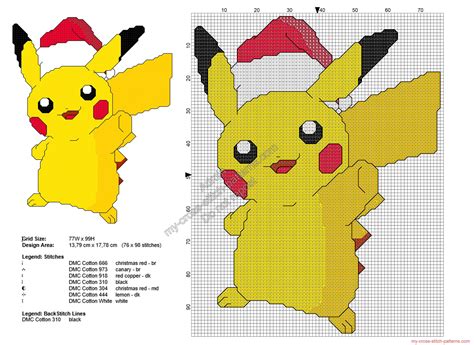 Christmas Pikachu Free Cross Stitch Pattern 76x98 Free Cross Stitch