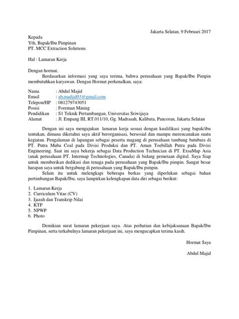 Cotoh surat lamaran kerja drever tambang batubara. Contoh Surat Lamaran Kerja Di Tambang Batu Bara - Berbagi ...