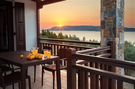 Beautiful Terrace With Breathtaking View At Sunrise Stock Photo