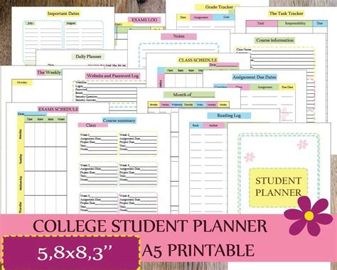 College Student Planner 2018 Planner Printable A5 Filofax