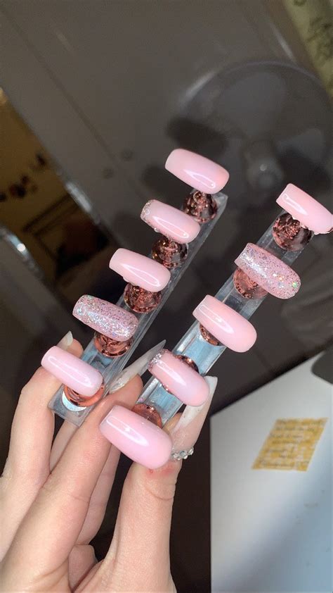 Pink Glitter Detailed Press On Nails Glue On Nails False Etsy