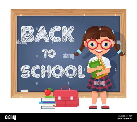 Back To School Schoolgirl Chalkboard And School Supplies Cute
