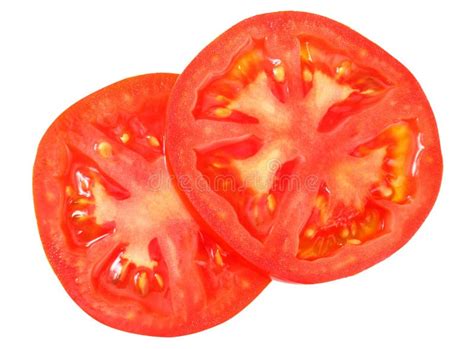 Fresh Tomato Slices Isolated On White Background Top View Stock Photo