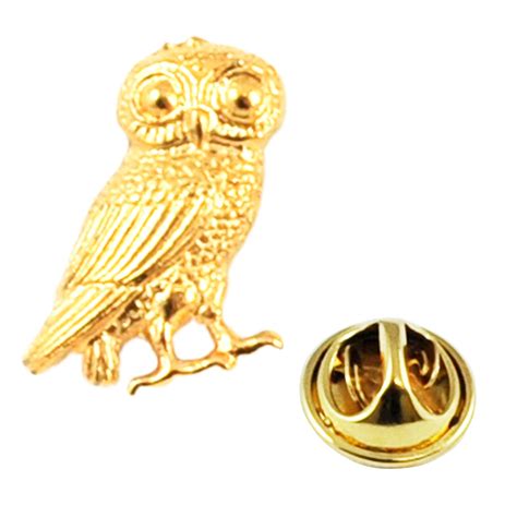 Golden Wise Owl Of Athena Lapel Pin Badge From Ties Planet Uk