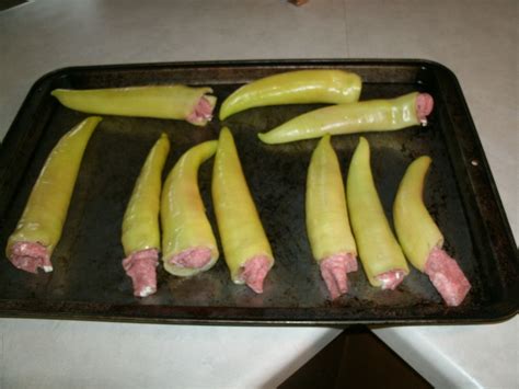 Stuffed Banana Peppers Prior To Baking Roll Up Cream Cheese Chunks