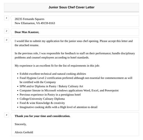 Junior Sous Chef Cover Letter Velvet Jobs