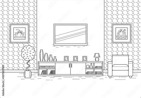 Outline Room Interior Linear Vector Illustration Living Room In Flat