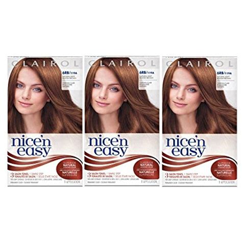 Clairol Nice N Easy Hair Color 119A 6RB Natural Light Reddish Brown 1 Kit Pack Of 3