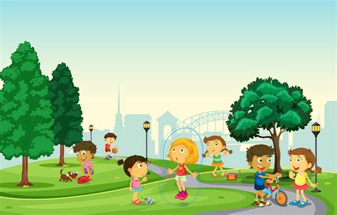 Children Playing At The Park 432118 Vector Art At Vecteezy
