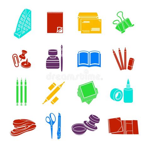 Stationery Set Of Vector Icons Black Flat Office Tools Isolated On