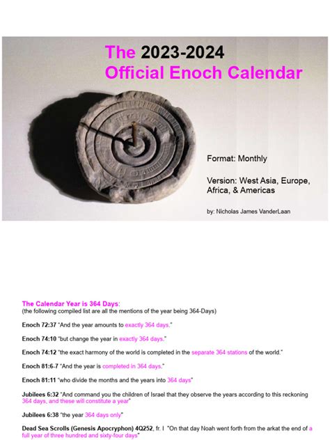 2023 2024 Official Enoch 364 Day Calendar Monthly Format Pdf