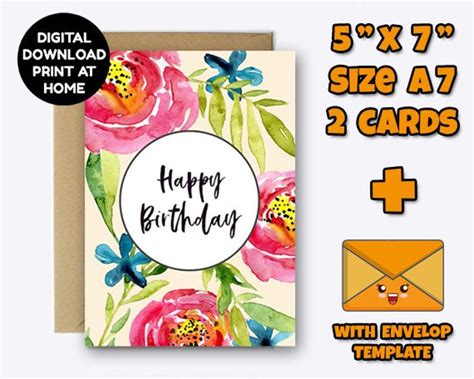Printable Birthday Card Downloadable Birthday Card Digital Etsy Cute