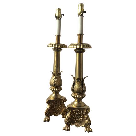 Pair French Brass Candlestick Lamps At 1stdibs